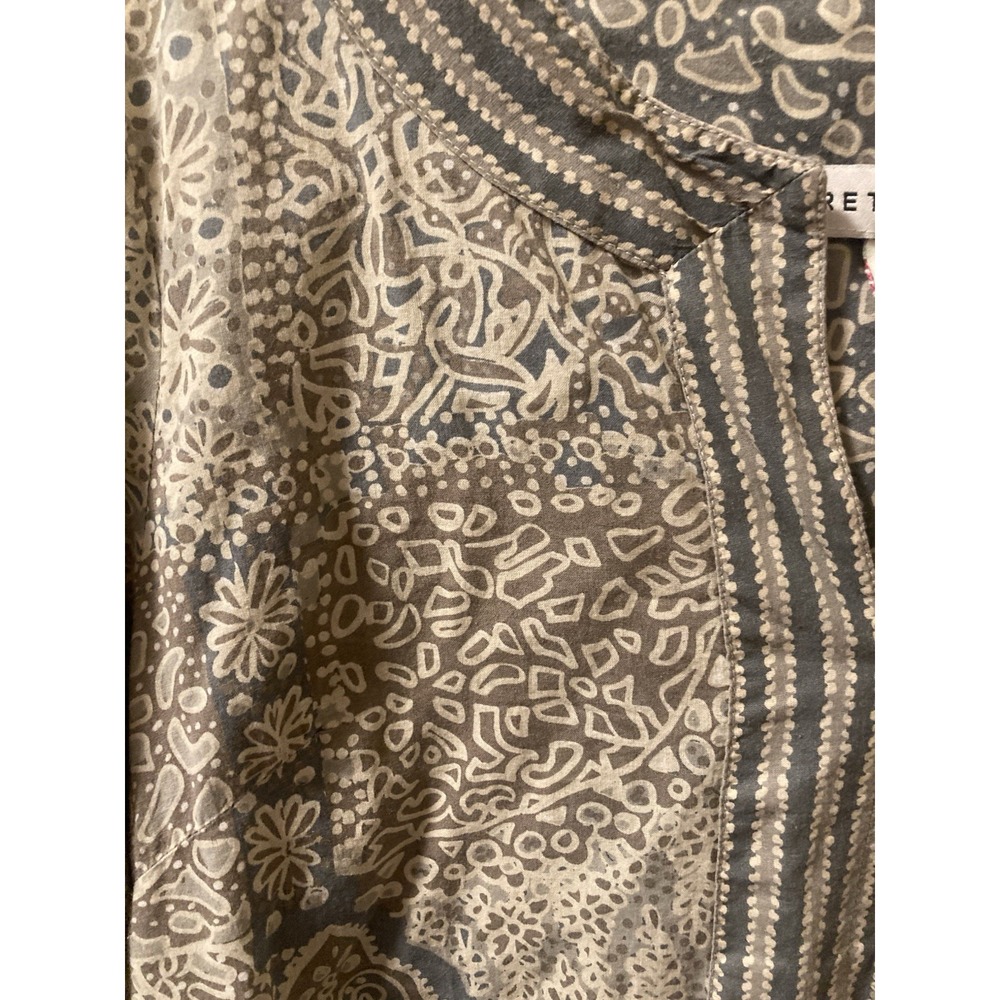 Gretchen Scott Tunic Top Cotton Gray Brown Boho 3/4 Sleeve Notch Neck M - Picture 4 of 7